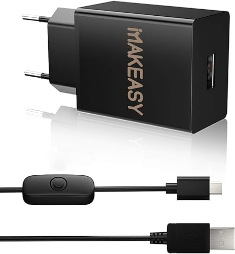 Chargeur 5V 4A Raspberry Pi Adaptateur Universel Charge Câble Type C/Micro USB de 1,5m avec Interrupteur d'alimentation pour Raspberry Pi 4, Pi 3 Modèle B, Pi 2, Huawei, Nexus, Noir