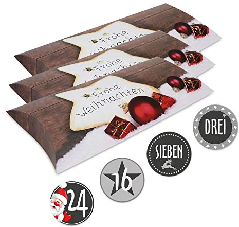 OLShop AG Adventskalender Stern 25 Kissenverpackungen mit 24 Zahlenaufklebern Schwarz/Weiß