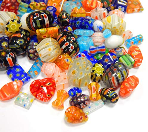 Perlin 40 Stück Millefiori Glasperlen Bunt Mix Würfel Rund Oval Tropfen 4mm-20mm zum Auffädeln für Kinder Schmuckherstellung R194