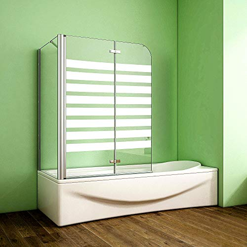 Duschabtrennung Badewannenaufsatz 70x120x140cm Eck Duschwand Badewanne 2-tlg.Faltwand Badewannenfaltwand mit Seitewand 6mm NANO Glas Links Gestreifte