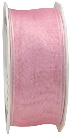 PRÄSENT Four Seasons transparentes Band mit Drahtkante Hellrosa, 25 m einfarbiges Stoffband, 40 mm Breite, leicht biegsames Schleifenband zum Dekorieren & Basteln, für besondere Anlässe