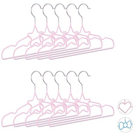 Relaxdays Kinderkleiderbügel 10er Set, platzsparende Drahtbügel, Babybügel, dekorativ, 30 cm, versch. Motive & Farben | Babybügel, dekorativ & platzsparend, Metall, 30 cm