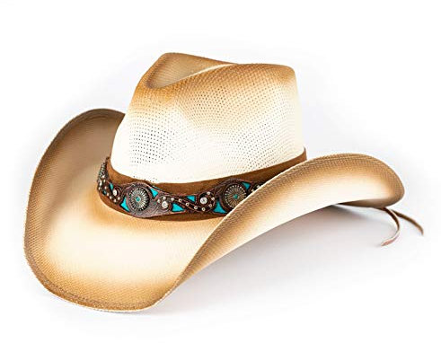 Westernwear-Shop Westernhut Shelby- Damen Strohhut aus Canvas & Cowboyhut Westernkleidung für Ladies beige (L)