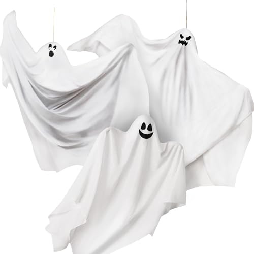 JOYIN 3 Stück Halloween hängende Geister leuchten im Dunkeln (Mischgröße), niedliche Fliegende Geister für Vorgarten Terrasse Rasen Garten Partydekor, Halloween hängende Dekorationen