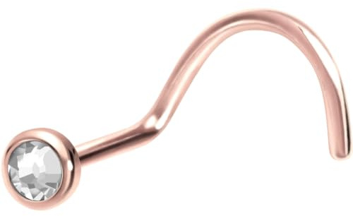 PIERCINGLINE Nasenpiercing Chirurgenstahl Nasenstecker Spirale FLACHE KRISTALLDISC - Roségoldfarben, Schwarz, Goldfarben, Silberfarben