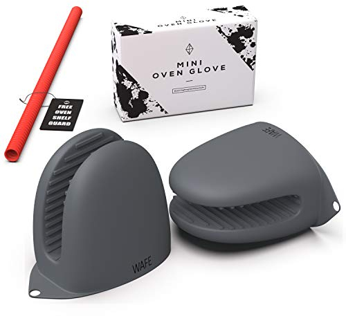 WAFE Mini Oven Gloves for Air Fryer - 2 Silicone Finger Gripper Kitchen Mitts - Heat Resistant Pinch Covers for Cooking, BBQ, Grilling - One Size Fits All Double Hand Pot Holder w/Oven Rack Protector