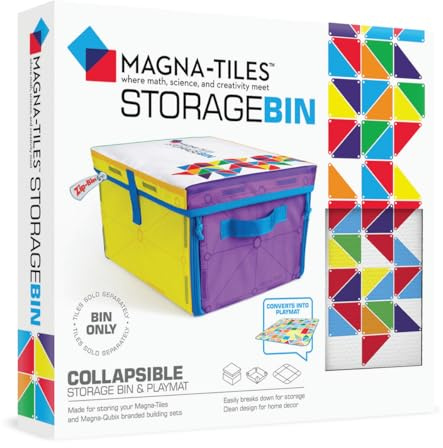 Magna-Tiles Storage Bin & Interactive Play-Mat, Collapsible Storage Bin With Handles for Playroom, Closet, Bedroom, Home Organization and Classroom, 12.5 x 11 x 8” Bin