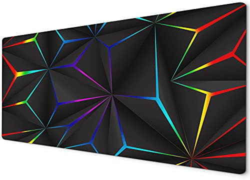 Large XXL Gaming Mouse Mat - 900 x 400 cm, Geometric Black Neon Red Teal Purple