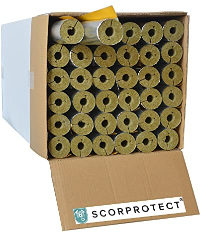 Scorprotect® voller Karton Alukaschierte Rohrschale Rohrisolierung Steinwolle mit 0.040 Wärmeleitfähigkeit (Steinwolle, 22 x 20 mm x 1 Meter)
