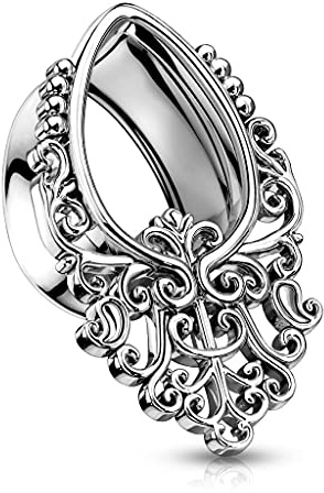 beyoutifulthings Ohr-Tunnel Filigraner Vintage Tropfen Silber Ohr-piercing Chirurgenstahl Ohr-Schmuck Plug 10-mm Sattel-Verschluss