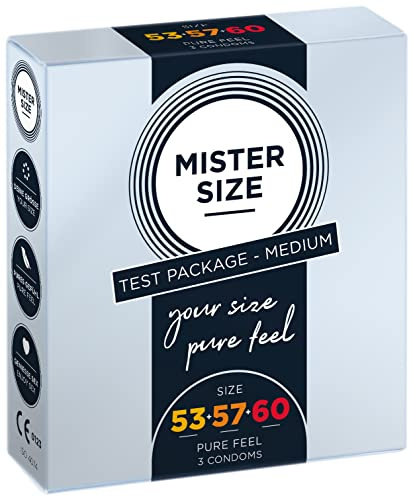 MISTER SIZE Kondome Gefühlsecht Hauchzart (53-57-60 mm) 3er Probierset/Extra Dünn, Fein, Feucht/Aus 100% Naturkautschuk-Latex in Deiner Größe XL 'Goldene Mitte'