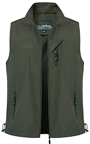 Yukirtiq Herren Outdoor Anglerweste Leicht Safari Weste Multifunktionsweste Atmungsaktiv Angeln Weste Jagdweste Taschen Wandernweste Fotografie Ärmellos Jacke, Grün, XXL
