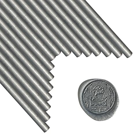 Wachssiegelstäbe, ANBOSE 16 Stück Klebepistole Siegelwachsstäbe für Wachssiegelstempel, Silber Wachssiegelstäbe für 0,44-Zoll-Klebepistole, für Hochzeitseinladungen, Karten, Umschläge