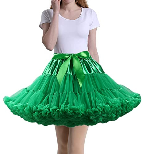 Tmade Women's Tulle Petticoat Tutu Party Multi-Layer Puffy Cosplay Skirt, Green, Length 40cm, Waist 56-100cm
