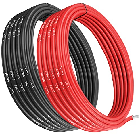 Makerfire 10 Gauge Silicone Wire, 10 AWG 5.26mm² Electrical Cable 5M [2.5m Black and 2.5m Red], Flexible 1050 Strands 0.08 mm of Tinned Copper High Temperature Wire for RC Car, Marine, Drone, etc