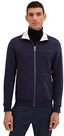 TOM TAILOR Herren 1037049 Sweatjacke Mit Stehkragen, 10690 - Knitted Navy, XXL EU