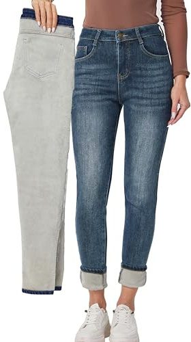 heipeiwa Jean d'hiver pour Femme, Jean en Denim Stretch Mince, doublé en Polaire, Pantalon Thermique épais, Jegging Slim et Chaud, Taille M