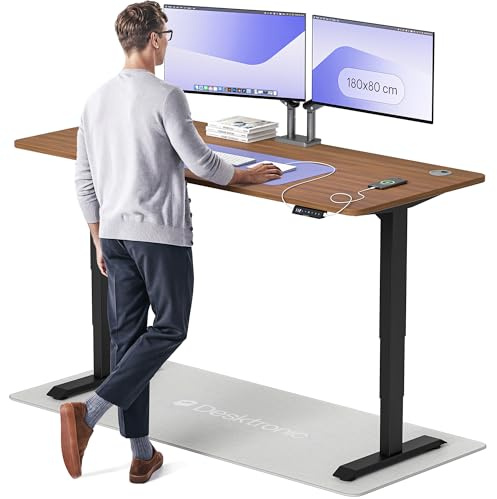 Desktronic HomePro Höhenverstellbarer Schreibtisch 180 × 80 cm – Elektrischer Schreibtisch Mit Zwei Elektrischen Motoren, Touchscreen-Steuerung und Integrierten USB-A- und USB-C-Ladeanschlüssen