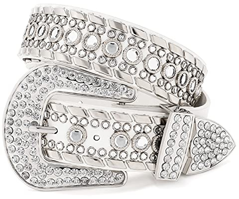 LEACOOLKEY Strass-Gürtel für Männer und Frauen, Bling Western Cowgirl Cowboy Nieten-Ledergürtel, glänzender Taillengürtel für Jeans, Hosen, Kleider
