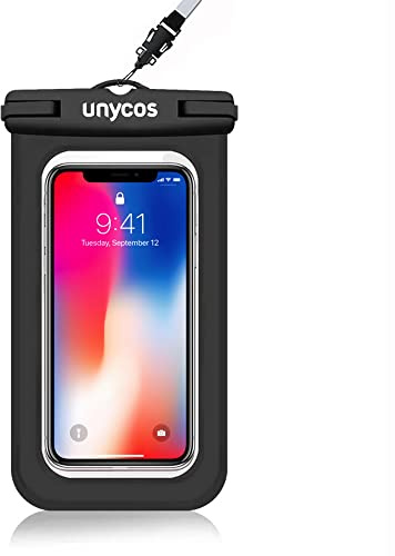 unycos - Funda para Móvil Impermeable IPX8 Universal, Sumergible con Correa para Colgar, Bolsa Estanca para iPhone 14 Pro MAX 13 Pro 12 11 Xiaomi 13 12 11 Galaxy S23 S22 S21, Sony hasta 6,9 (Negro)
