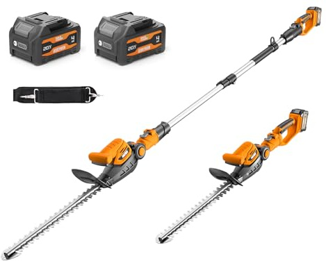 Alloyman 20V 2-in-1 Cordless Pole & Handheld Hedge Trimmer,Electric Hedge Trimmer with 2 Packs 4.0Ah Battery & Charger,8.5-Feet Reach, 11 Rotating Head Hedge Trimmers for Shrub Pruning