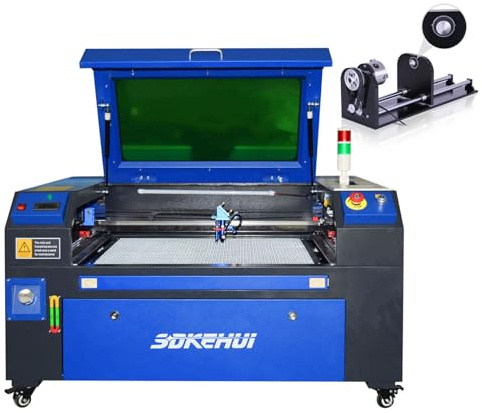 60W CO2 700mm x 500mm Laser Graviermaschine Metall, Lasergravurmaschine,Laser Engraver and Cutter,Wabenplatten,Ruida Dontroller,LightBurn mit Drehachse