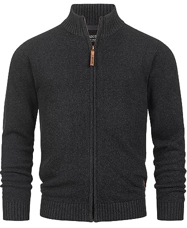 Indicode Herren INLut Strickjacke Cardigan aus 70% Recycelter Baumwolle | Klassische Feinstrickjacke mit Stehkragen und Reißverschluss, Cardigan, Herrenjacke, Freizeitjacke, Strickoberteil für Männer