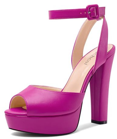 Aachcol Donna Chunky Blocco Alto High Piattaforma Tacco Heel Aperte sulla Punta Sandali Cinturino alla Caviglia Slingback Fibbia Ballo Dress Estate 13 CM Heels Fucsia 42 EU