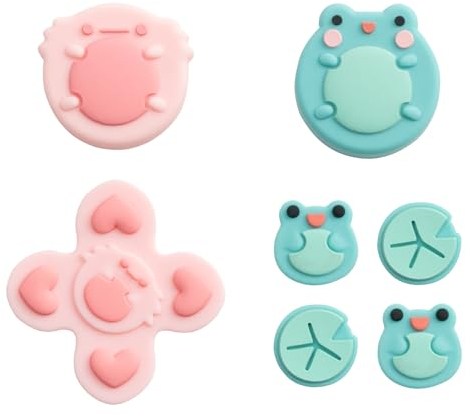 GeekShare Silicone ABXY Key Buttons Sticker Joystick Cover Caps, Cross D-Pad Button Caps Silicone Thumb Grips Sets Compatible with Switch/OLED - Frog & Axolotl