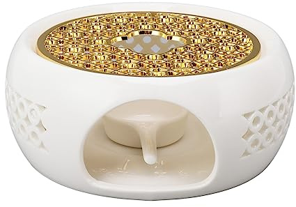 Fockety Teapot Warmer with Alloy Cushion and Candle Holder Durable, High Temperature ResistanceProtects Teapots From Cracking Porcelain Tealight Heater