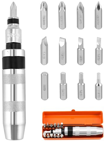 QWORK® 14-Piece Manual Impact Screwdriver Set, 1/2 Manual Impact Driver with Screw Adapter and Phillips/Slotted Bits