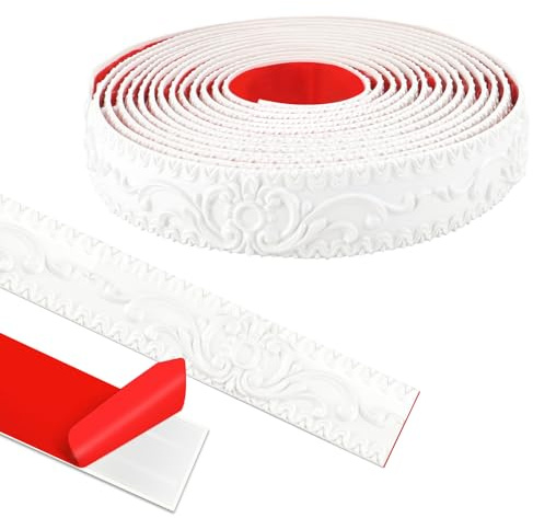 ZTVOWTO 600cm*3.6cm 3D Molduras Decorativas para Pared, Autoadhesiva para Pared para Bordes de Espejos, Muebles, Marcos de Puertas, Techos, Decoración Del Hogar(Blanco)