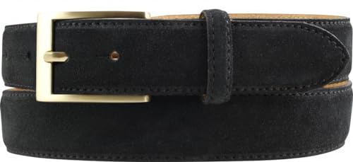 BELTINGER Gürtel aus Veloursleder 3,0 cm | Velour-Ledergürtel für Herren 30mm | Wildleder-Gürtel mit goldener Gürtelschließe | Schwarz 120cm