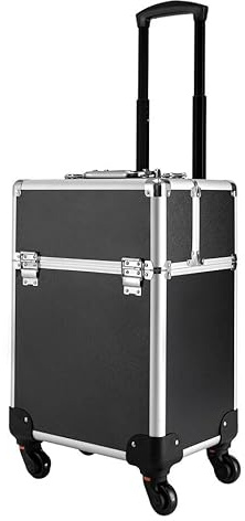 Kosmetikkoffer-Trolley, Trolley-Kosmetikkoffer, Kosmetik-Trolley, Kosmetikkoffer, Kosmetikkoffer mit Rollen, Multifunktionskoffer mit Schloss. (Schwarz)