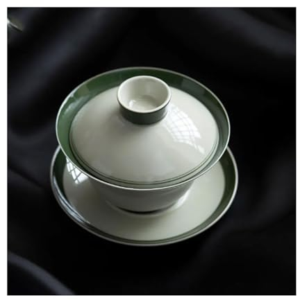 YYNLIN Keramik-Teetasse, 125 ml, Retro-Pflanze, Aschgrün, Keramik-Teeschale, kreative Kürbisabdeckung, Schüssel mit Deckel, chinesische Teezubereitungstasse für Geschenke, chinesische Teeschale