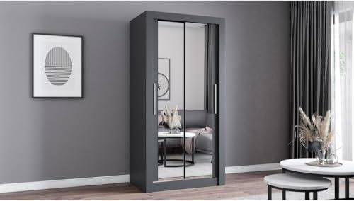Fabryka Mebli Idźczak Kleiderschrank mit Spiegel - Schwebetürenschrank - Schlafzimmerschrank - 64 x 100 x 215 cm - Wohnzimmerschrank - Garderobenschrank, Schrank mit Zwei Türen, modern - Imoebel24