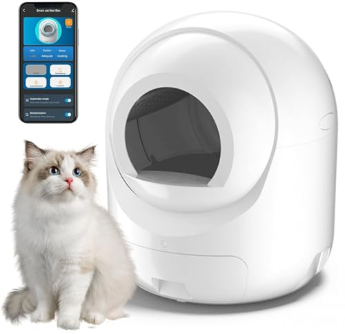 RUYICZB Lettiera Gatto Autopulente, Lettiera Automatica per Gatti Intelligente, Sicurezza Controllo App Isolamento Odori Elettrica Sabbiera Gatto Autopulente per più Gatti