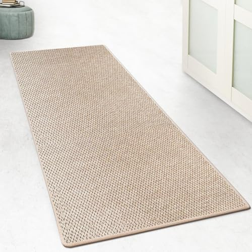 casa pura Küchenteppich Läufer 200x250cm für Küche, Flur, Schlaffzimmer & Wohnzimmer Bettvorleger rutschfest & waschbar in Sisal Optik - Flurteppich - Teppichläufer Meterware nach Maß Beige Kalkutta