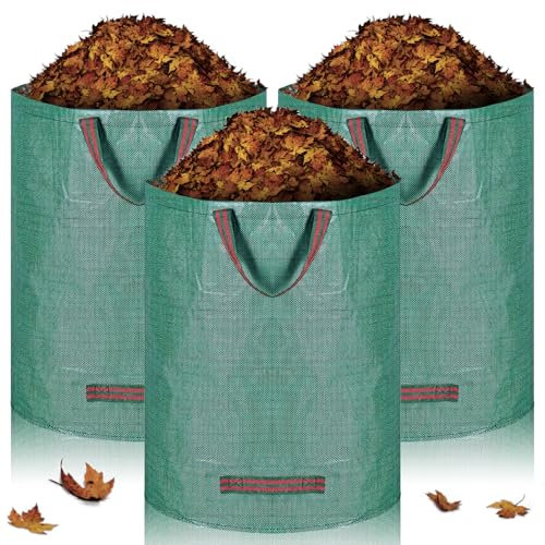 LOVICVKEM 3X 300L Sacchi da Giardinaggio Professionali, Sacchi per Rifiuti da Giardino con Maniglie, Robusto Impermeabile e Riutilizzabili Borsa da Giardino, Antistrappo, Include Guanti protettivi