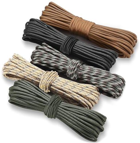 HOVIBU Paracorde 4mm x 10 m, 7 Brins, 5pcs Corde Nylon, Paracord pour Survie, Extérieur, Bricolage, Balançoire d'arbre, Escalade (50m)