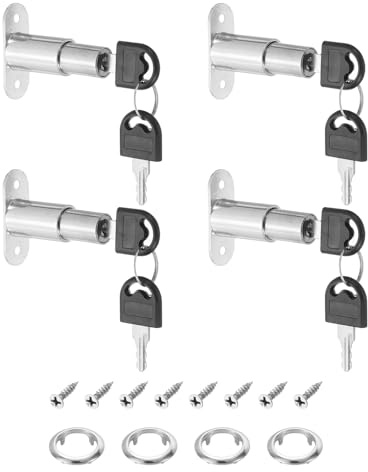 PATIKIL Push Plunger Lock, 4 Pack 32mm(1-1/4inch) Cylinder Length 3/4 Cylinder Diameter Zinc Alloy Chrome Finish Desk Drawer Lock Keyed Alike for File Cabinet Wardrobe Sliding Door