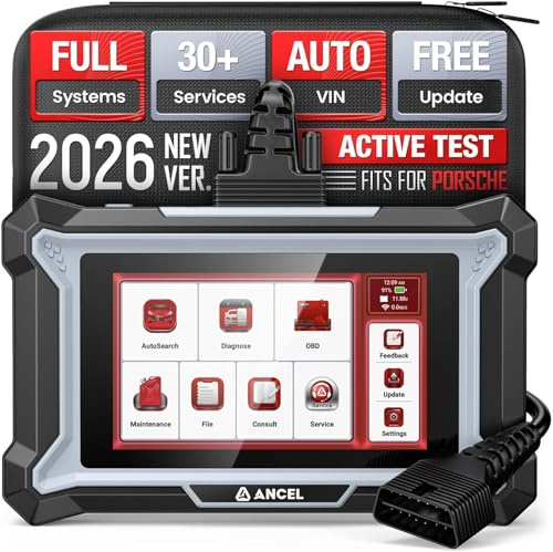ANCEL DS160 OBD2 Outil de diagnostic auto pour Porsche, codage ECU & bidirectionnel, AUTOVIN, testeur de système complet pour véhicule, 30+ fonctions de service, chat en ligne, mises à jour à vie