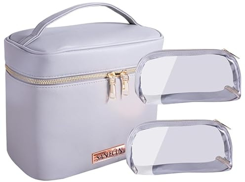 SANHECUN Travel Cosmetic Makeup Essentials Bag case Brush Case Wash Bag Cosmetic Pouch 3 Pcs Set Organization (3, Grey)