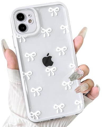 NITITOP for iPhone 12 Mini Case Cute Clear Bowknot Pattern,White | for Women Girls, Ribbon Bowknot Design,Colorful Frame, Soft TPU Shockproof Cover, Full Camera Protection