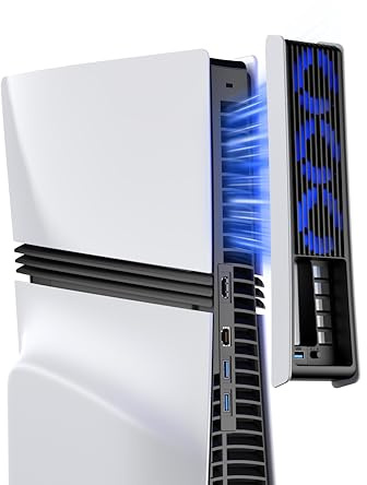 KIWIHOME PS5 Pro kylfläkt, effektiva kyltillbehör med 3 fläktar, tyst kylfläkt med justerbar hastighet, smart på/av, LED-ljus och USB 3.0-port för PS5 Pro Digital/Discs Edition | Passar till PS5 Pro 2024 med tre horisontella linjer på sidopanelen. Passar inte PS5 2020 eller Slim 2023