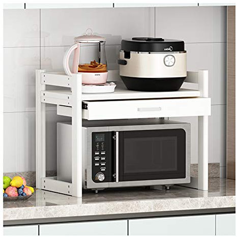 Utrymme aluminium mikrovågsstativ med lådor, förvaring, nissor, hylla, kökshylla, ugnsställ, justerbar höjd, mikrovågsfäste (vit 50 × 45 × 55 cm)
