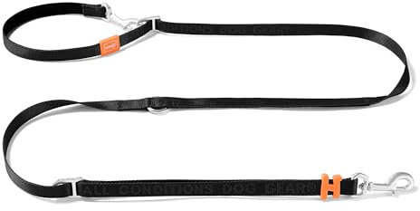 HOWGO Guinzaglio multifunzione 8 in 1 per addestramento cani a mani libere con manico imbottito, lunghezza regolabile in nylon da 2,5 m, leggero alluminio aeronautico, guinzaglio a tracolla per