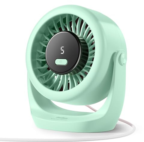Diveblues Ventilateur USB de Table, Puissant Jusqu'à 6 m/s, Affichage LED, 5 Vitesses, Rotation 360°, Mini Ventilateur Silencieux, Portable pour Maison, Bureau, Extérieur, Cuisine, Camping