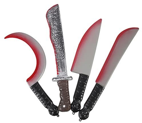 Vaguelly 4pièces Lot de Faux Couteaux Plastique pour Halloween Accessoires Décoratifs De Cosplay Sanguinolents Jouets De Farce Effrayants