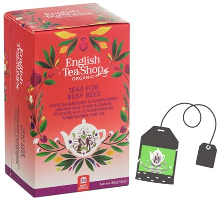 English Tea Shop | Tè Bianco Mirtillo e Sambuco, Rooibos Acai e Melagrana, Tisana Citronella Zenzero, Infuso Frutti Rossi, Tisana Purificante - Totale 20 Filtri
